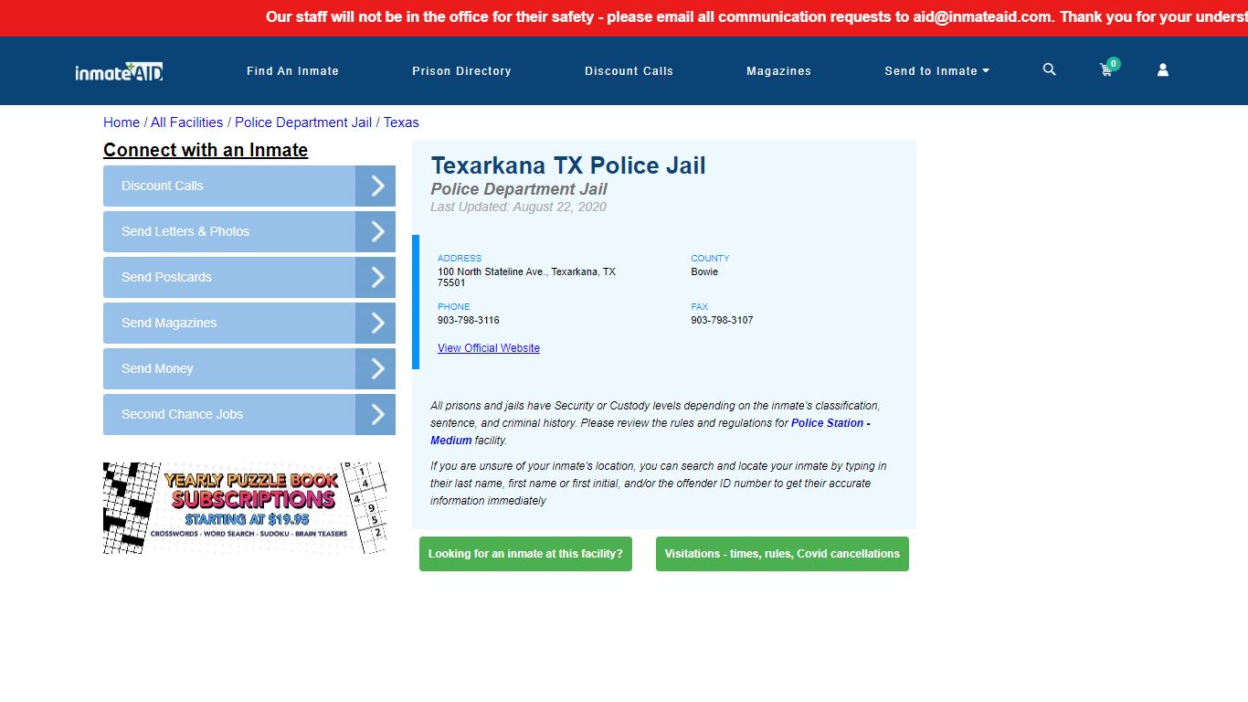 Texarkana TX Police Jail & Inmate Search - Texarkana, TX